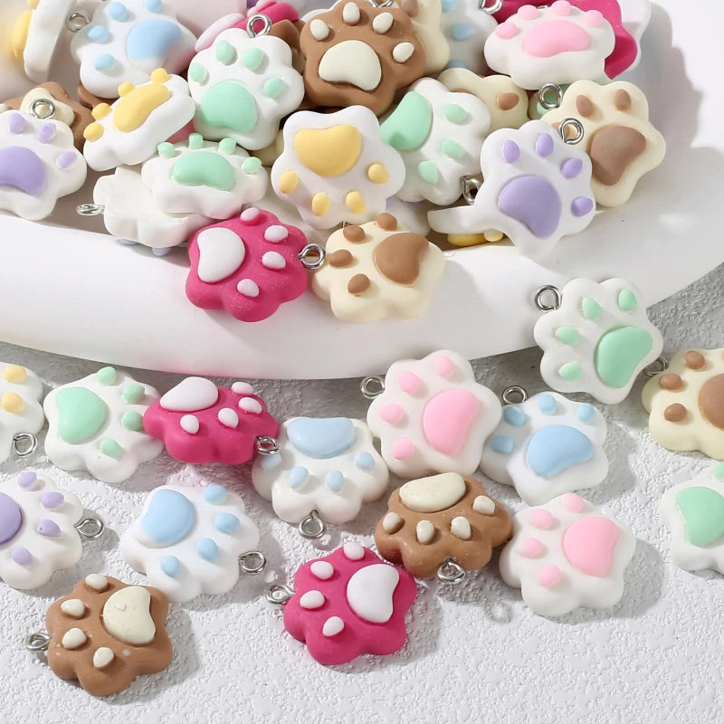10Pcs Cartoon Animal Paw Pendant Charms Resin Jewelry Making Supplies