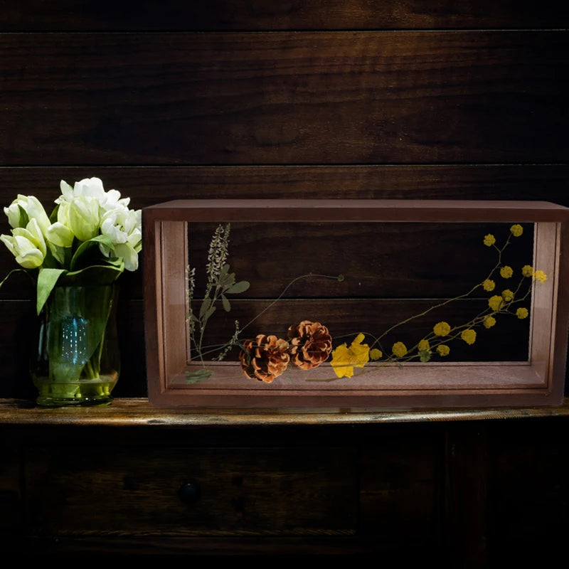 Deep Shadow Box Frame for Dried Flowers and Memorabilia - Wooden Display Case