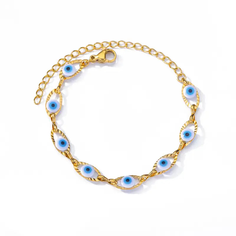 Gothic Rainbow Evil Eye Chain Bracelet for Women Stainless Steel Charm Jewelry