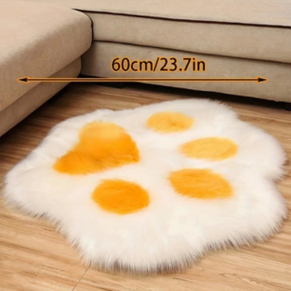 Cute Cat Paw Floor Carpet - Soft Long Plush Decorative Mat for Living Room & Bedroom