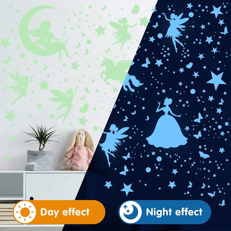 Glow in the Dark Unicorn & Galaxy Wall Decals for Girls' Bedroom - Fairy Butterfly Night Light Stickers