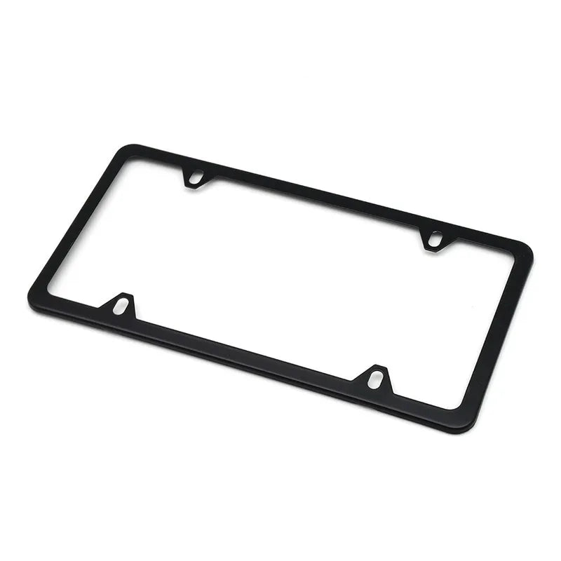 US Standard License Plate Frame Stainless Steel Slim Edges Square Holes Includes Screws & Wrench