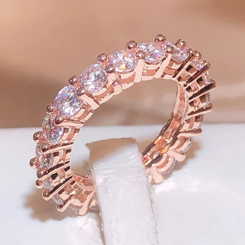 925 Sterling Silver Zirconia Diamond Ring Women Slim Rose Gold Wedding Party Gift