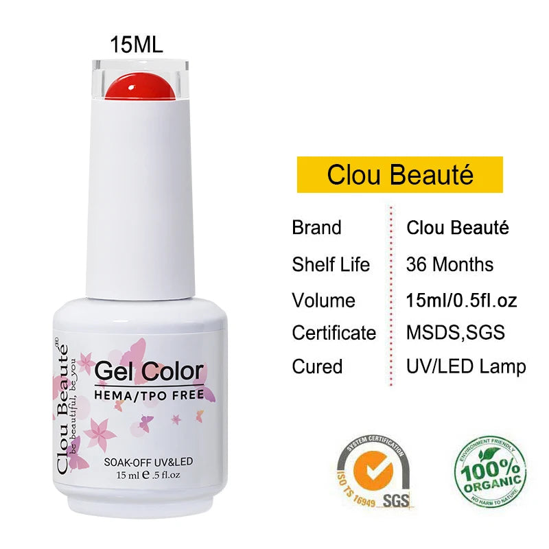Gel Nail Polish 15ml Semi-Permanent UV & LED Nail Art Varnish - Hypoallergenic, TPO Free