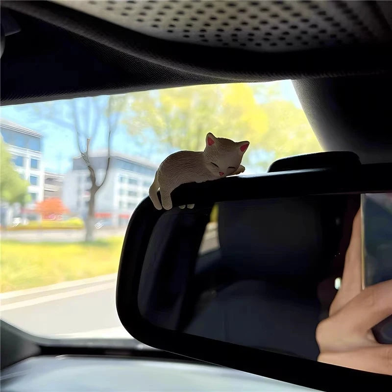 Mini Sleeping Cat Car Ornament - Cute Resin Landscape Model for Car Interior & Desk Decor