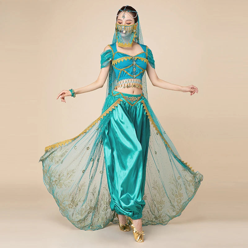Halloween Arabian Princess Jasmine Costume Belly Dance Indian Bollywood Performance Set