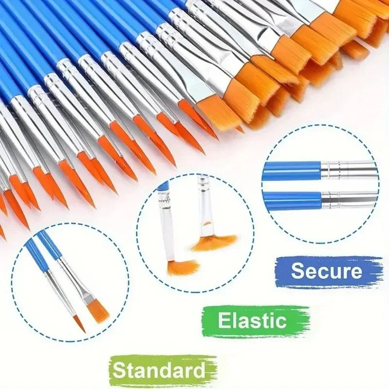 Art Paintbrush Set 12/24 Pcs | Round & Flat Hair Nylon Brushes for Oil, Watercolor & Acrylic Painting