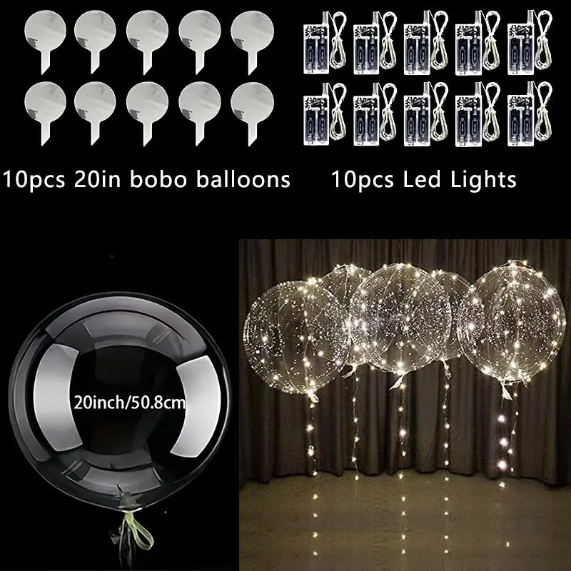 10Set LED Lighted Transparent Balloons for Parties and Weddings - 20 Inch