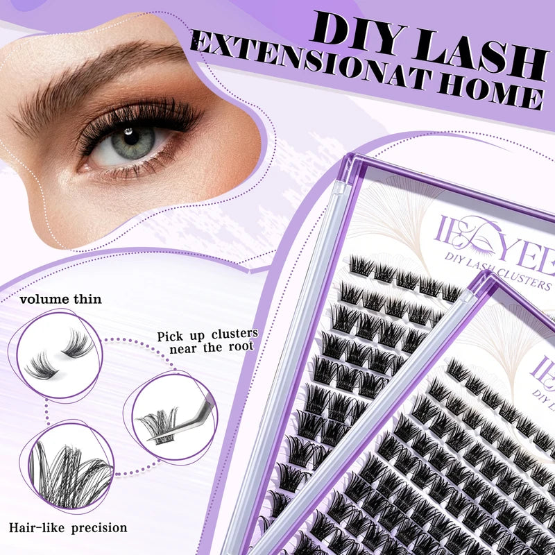 Wispy Thick False Eyelash Clusters - Natural Fluffy 3D Volume DIY Eyelash Extensions