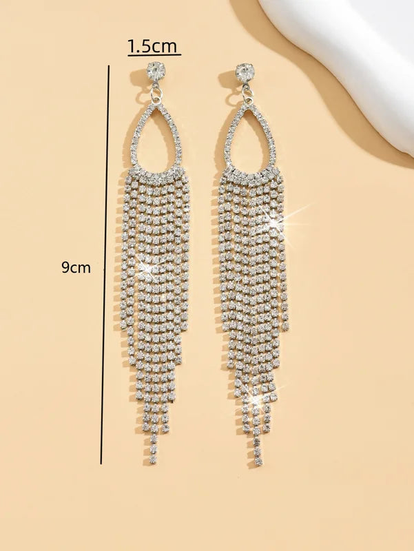 2pcs Women's Rhinestone Tassel Earrings Luxurious Fashion Jewelry for Weddings & Parties