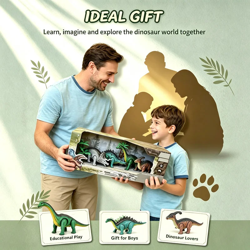 Wind-Up Mechanical Dinosaur Toy Set - Realistic 4-Pack Educational Playset for Kids