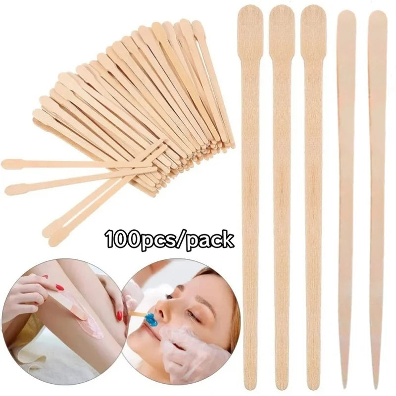 100pcs Wax Applicators Spatulas for Hair Removal Face & Body - Disposable Wooden Sticks