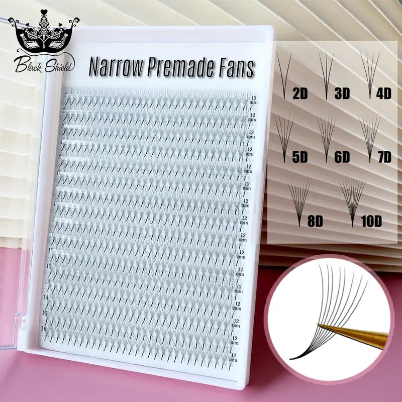 Premade Eyelash Extensions Fans 16Lines Mega Tray Narrow Volume 5D-10D Dark Pointy Base