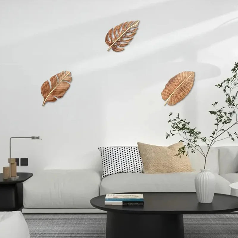 Wood Leaf Wall Art Decor Set of 3 Bohemian Indoor Wall Sculptures