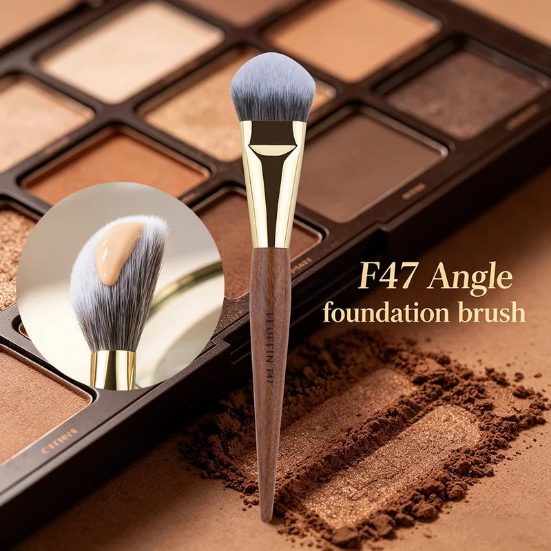 Angle Foundation Makeup Brush - Professional Blending Tool with Copper Handle