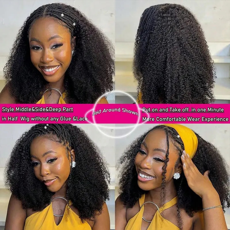 Half Wig Human Hair Kinky Curly Seamless 3-in-1 Clip-In & No Sew Half Wig