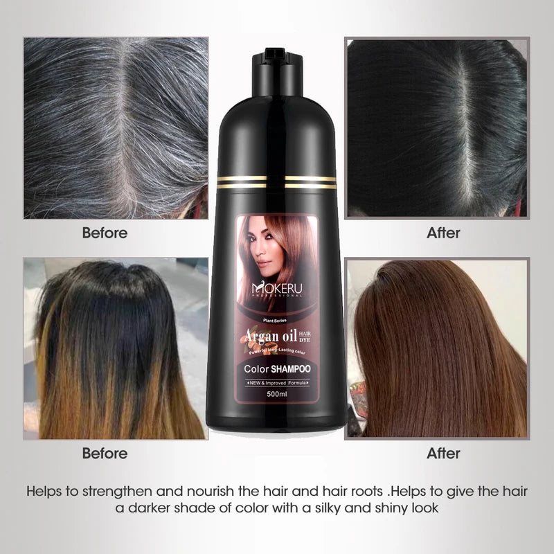 Natural Hair Coloring Shampoo with Argan Oil - Fast Dark Brown Dye & Nourishment