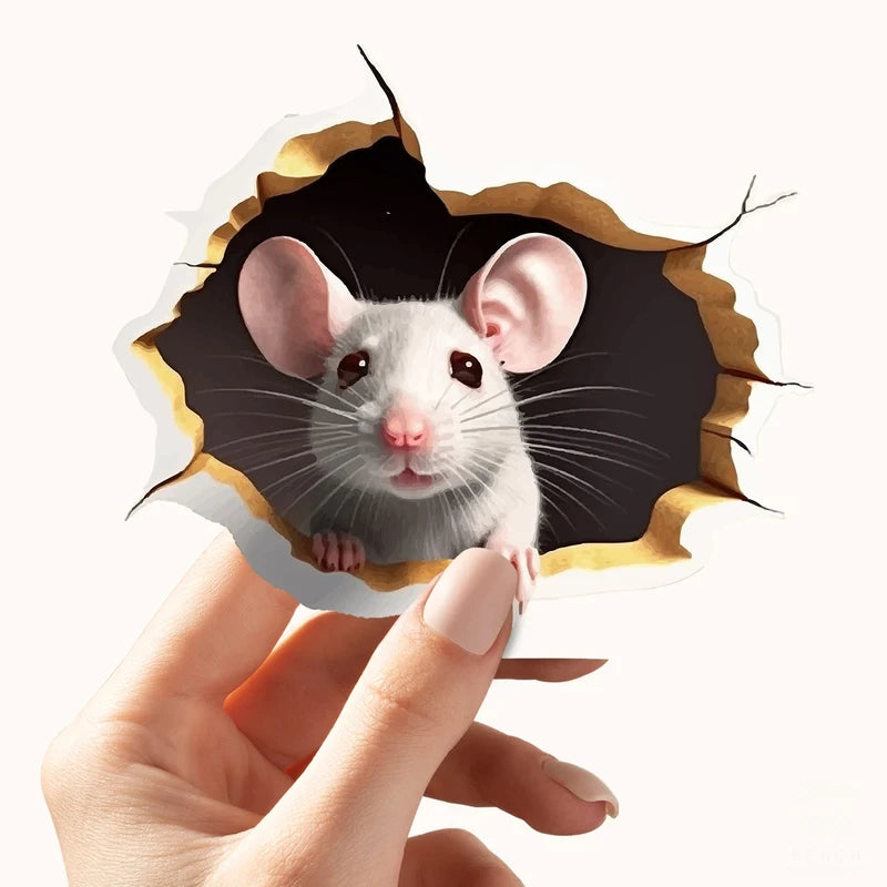 3D Animal Wall Decal Sticker Set - Personalized Mouse & Flower Design