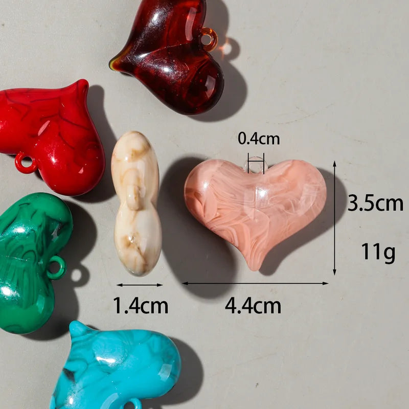 Colorful Resin Love Heart Charms Pendant 35x44mm for DIY Jewelry Craft Accessories