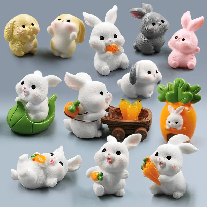 Easter Rabbit Figurine Set - Cute DIY Home Decor for Fairy Garden & Miniature Displays
