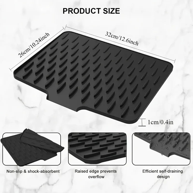 Silicone Kitchen Drain Mat with Built-In Drainage - Easy Clean Countertop Sink Home Accessory