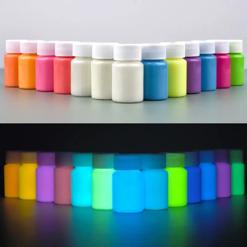 Fluorescent Luminous Paint Set - Glow In The Dark Acrylic Paints for Artwork & Parties