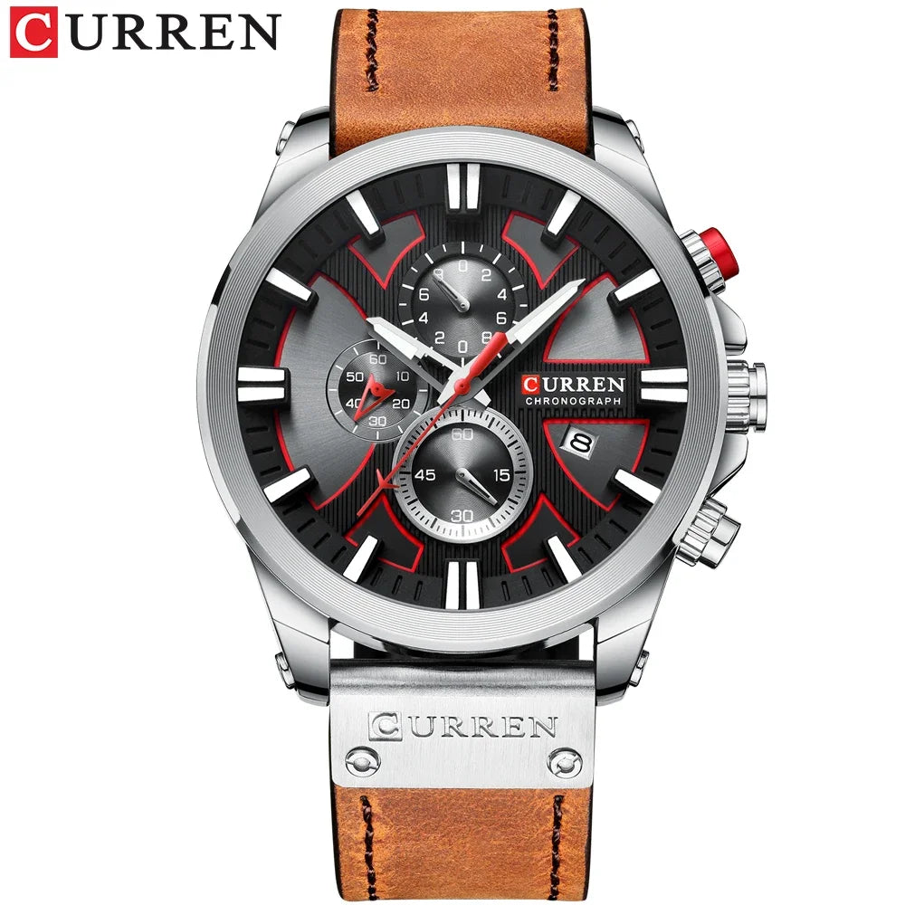 Men's Business Leather Strap Watch - Waterproof Chronograph, Luminous Dial