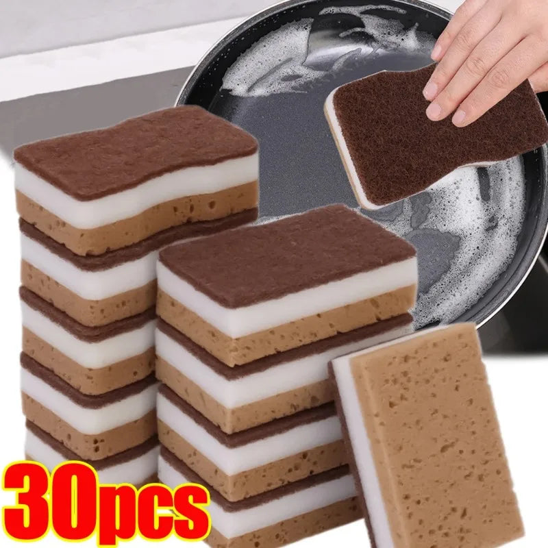 Multi-Purpose Double-Sided Kitchen Scrub Sponges 30/5pcs Thickened Seaweed Fiber