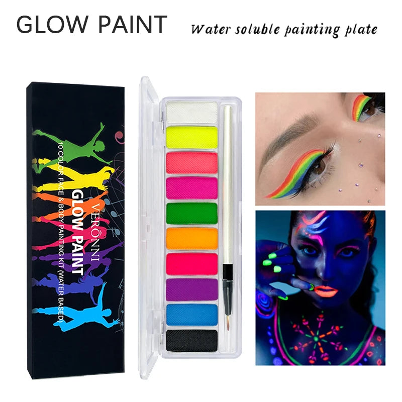 Neon Oil Face & Body Paint Set - Fluorescent UV Glow Makeup for Halloween & Parties