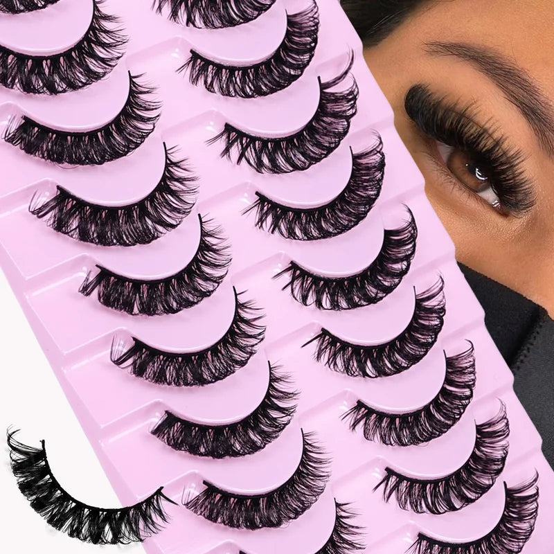 D Curl Russian Strip False Eyelashes 10 Pairs Fluffy Dramatic Cat Eye Makeup