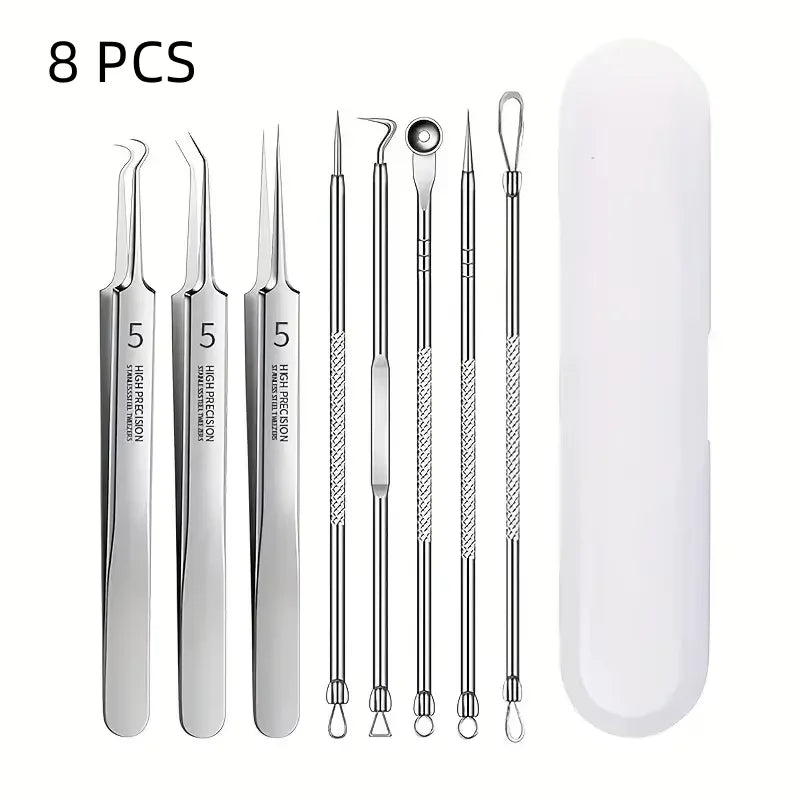 8-Piece Stainless Steel Acne Needle Tool Set for Blackhead Removal & Home Skin Care
