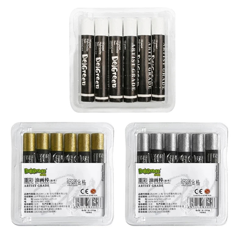 Heavy Color Oil Pastel Paint Crayons Set for Artists & Students - 6pcs