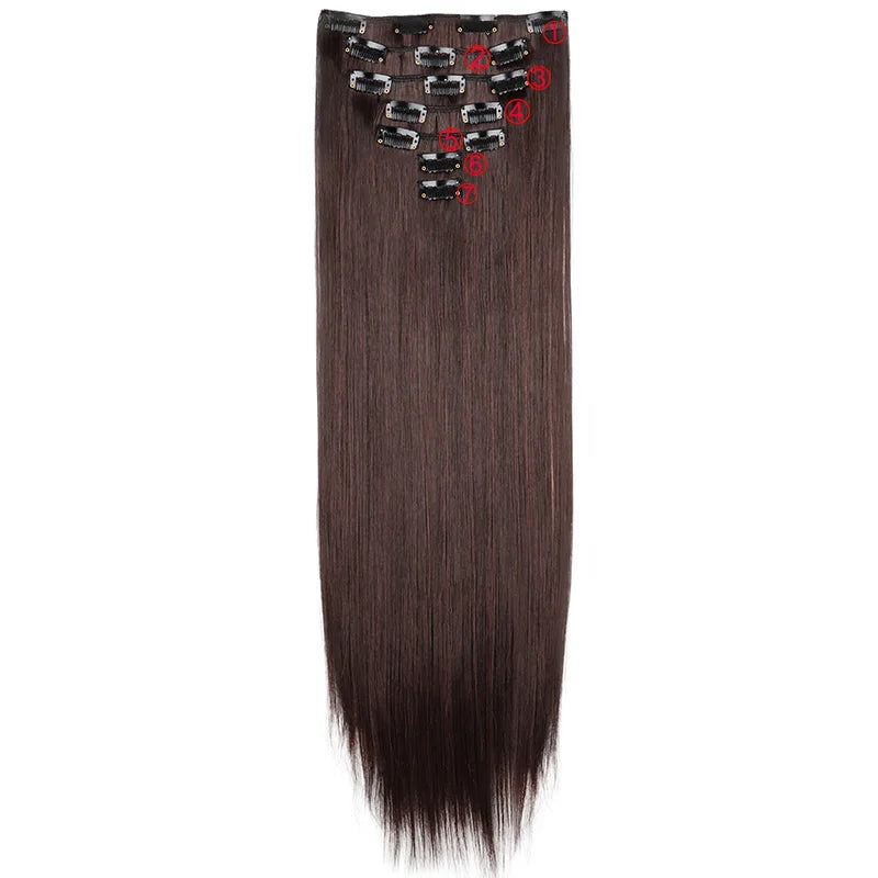 Long Straight Hair Extensions 24 Inch Synthetic Clip-In Hairpiece for Women