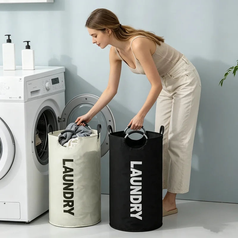 Large Foldable Laundry Basket with Water-Resistant Oxford Fabric & Padded Handles