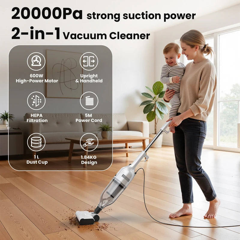 Corded Handheld & Stick Vacuum Cleaner 20Kpa 600W Powerful Suction