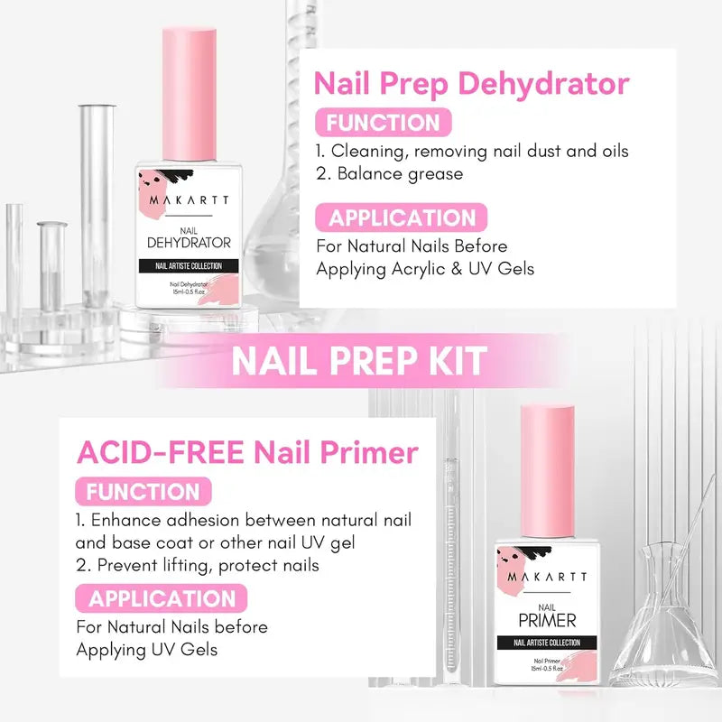 Nail Dehydrator and Primer Kit for Gel Nail Polish Bonding - 15ML Each