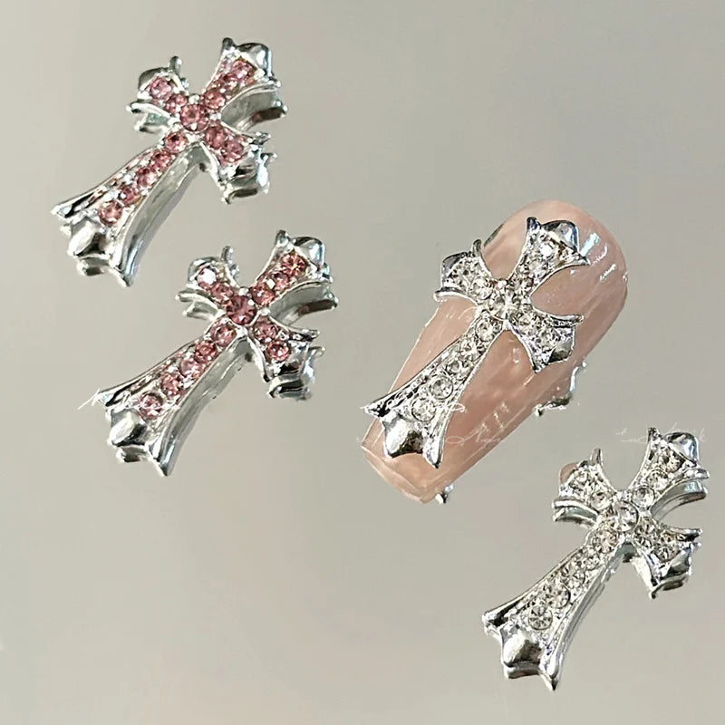 Luxury Cross Nail Art Charms Set - 5pcs 3D Rhinestones for Manicure DIY