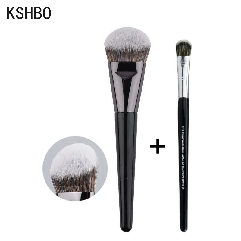 2-Piece Foundation Makeup Brush Set with Synthetic Hair & Wooden Handles