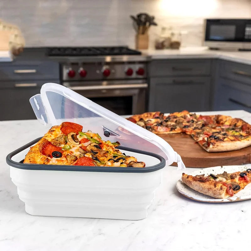 Silicone Pizza Storage Container with 5 Microwavable Dividers - Collapsible & Reusable