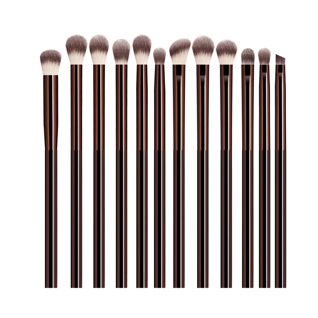 12Pcs Eye Makeup Brush Set with Synthetic Hair - Blending, Shader, Angled & Liner Brushes