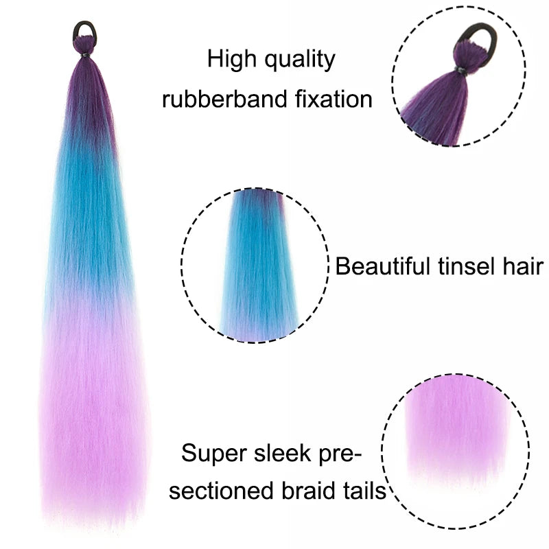 24-Inch Synthetic Straight Ponytail Hair Extension with Elastic Band for DIY Braiding