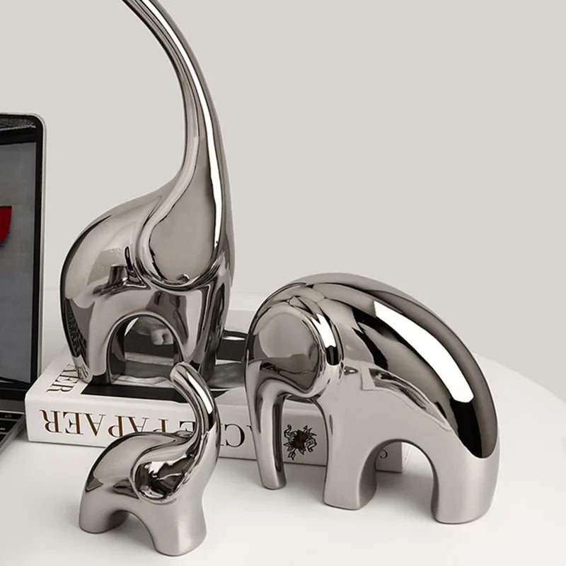 Silver Electroplated Ceramic Elephant Figurine Nordic Home Decor Gift