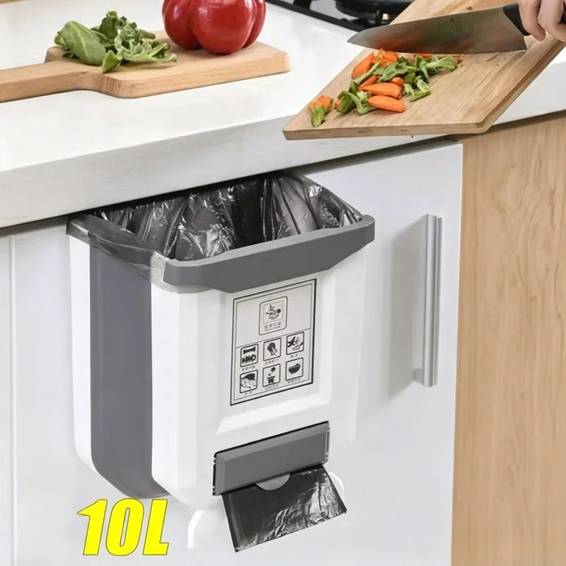 Wall Mounted Collapsible Trash Can - 10L Space-Saving Wall-Hanging Waste Bin