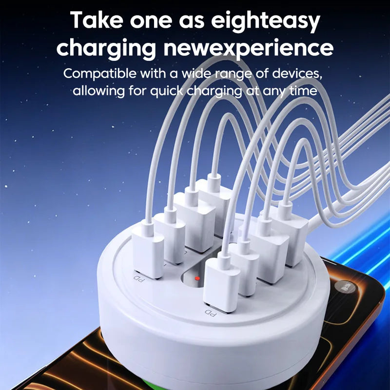 8-in-1 USB Power Strip Charging Station Wall Socket Adapter with 4 USB & 4 Type-C Ports