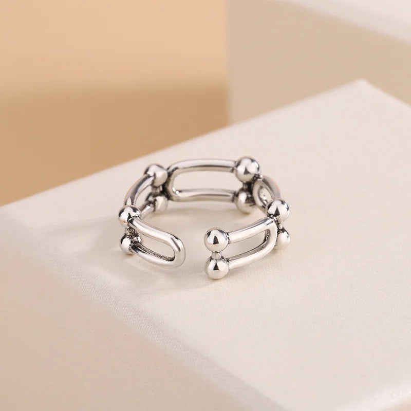 Vintage U-Shaped Horseshoe Silver Ring for Women - Adjustable Wedding Jewelry Gift