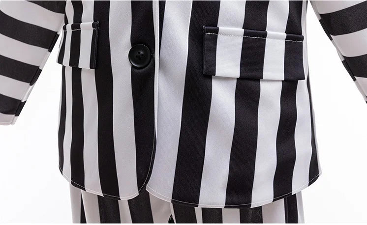 Kids Halloween Cosplay Costume Boys Girls Black and White Striped Coat and Pants