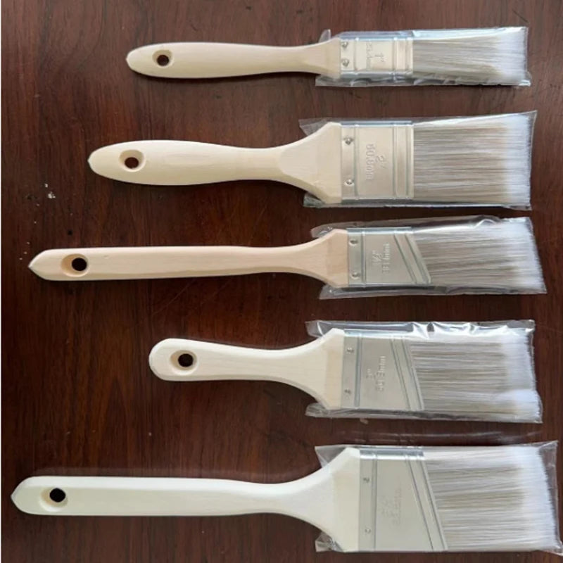 Paint Brush Set 5Pcs Long-Handled Nylon Art & Marine Brushes White Coffee