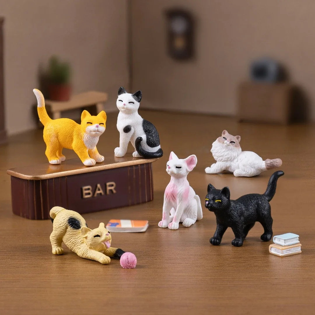 6pcs Mini Resin Cat Figurines Kitten Garden Ornaments for Fairy Garden Home Decor