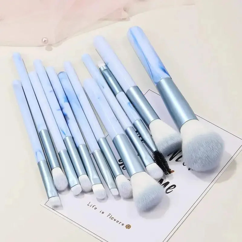 12-Piece Makeup Brush Set with Colorful Handles - Foundation, Blush, Eye Shadow & Blending Tools
