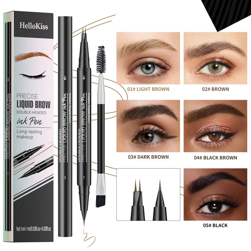 Waterproof Double-Ended Liquid Eyebrow Pencil - Smudge-Proof & Sweat-Resistant